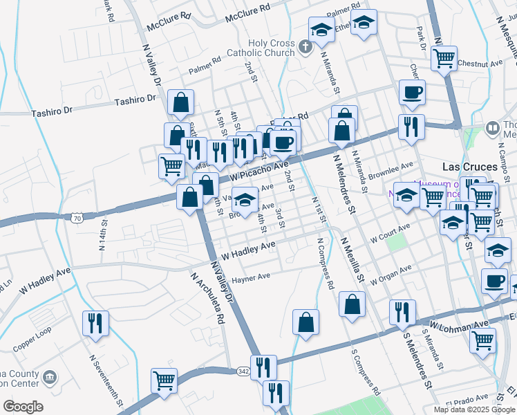 map of restaurants, bars, coffee shops, grocery stores, and more near 1048 McFie Avenue in Las Cruces