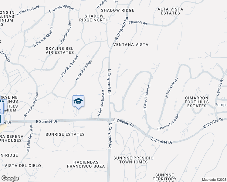 map of restaurants, bars, coffee shops, grocery stores, and more near 5800 North Vía Verdosa in Tucson