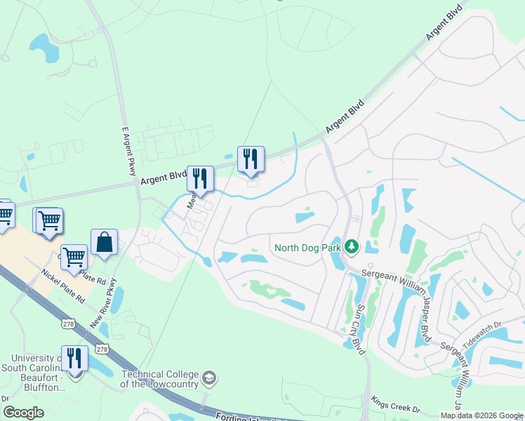 map of restaurants, bars, coffee shops, grocery stores, and more near 546 Palmdale Lane in Okatie