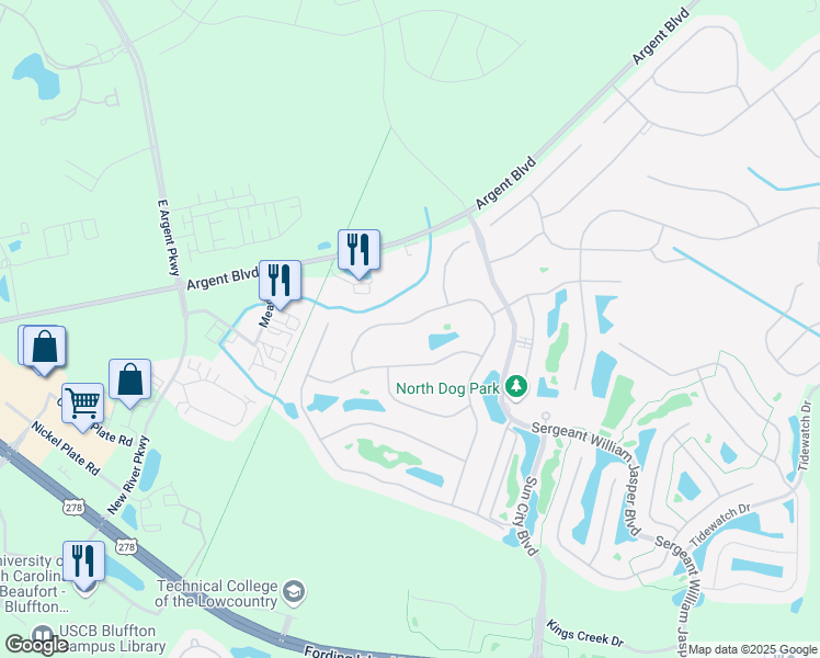 map of restaurants, bars, coffee shops, grocery stores, and more near 362 Palmdale Lane in Okatie