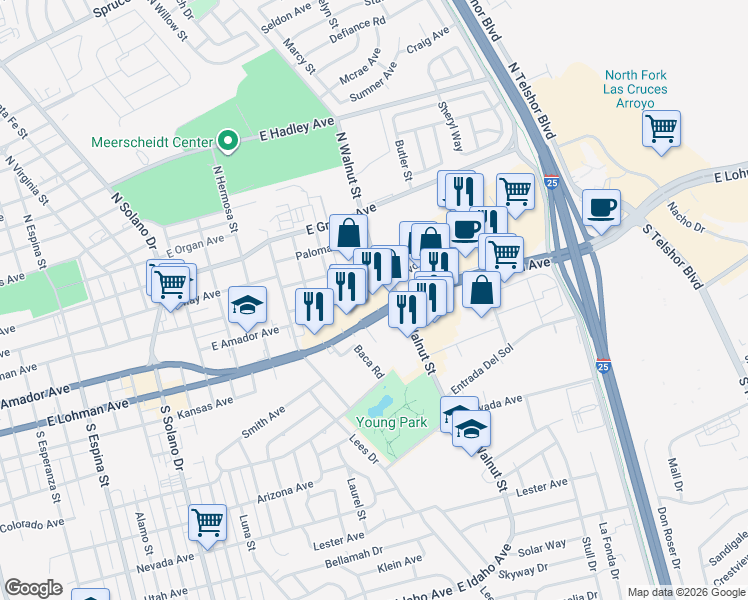 map of restaurants, bars, coffee shops, grocery stores, and more near 2005 East Lohman Avenue in Las Cruces