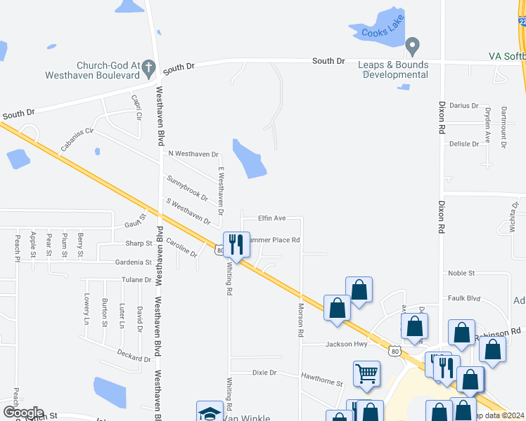 map of restaurants, bars, coffee shops, grocery stores, and more near 4610 Elfin Avenue in Jackson