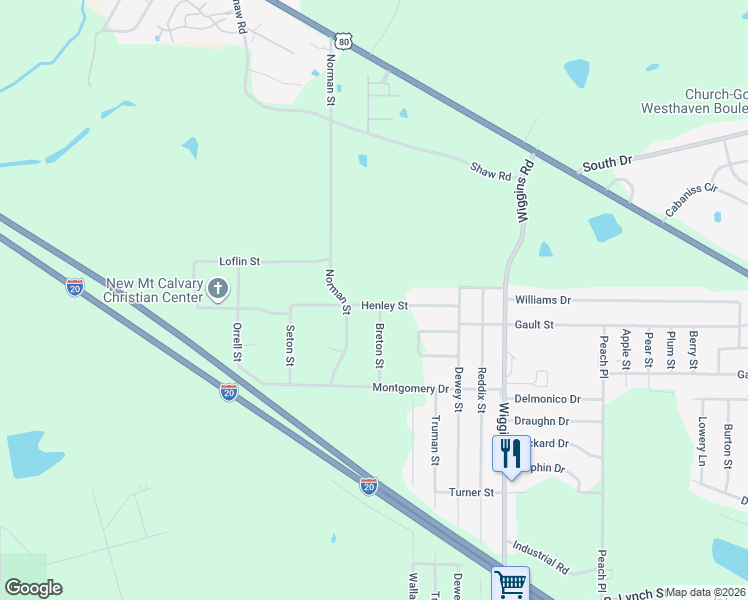 map of restaurants, bars, coffee shops, grocery stores, and more near 1508 Breton Street in Jackson