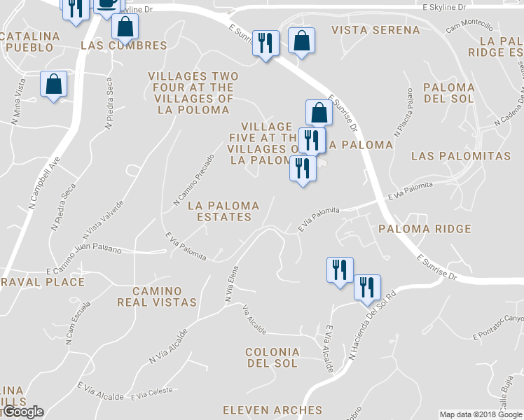 map of restaurants, bars, coffee shops, grocery stores, and more near 5811 N Calle Grandeza in Tucson