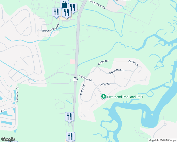 map of restaurants, bars, coffee shops, grocery stores, and more near 197 Cutter Circle in Bluffton