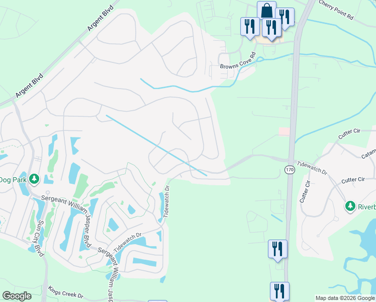 map of restaurants, bars, coffee shops, grocery stores, and more near 313 Northlake Boulevard in Okatie