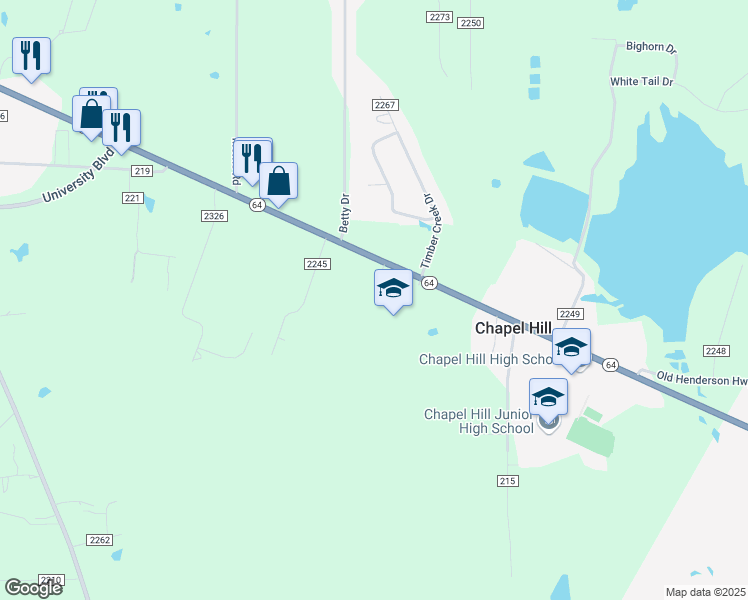 map of restaurants, bars, coffee shops, grocery stores, and more near 12800 State Highway 64 in Tyler