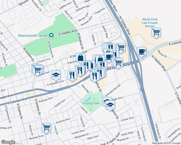 map of restaurants, bars, coffee shops, grocery stores, and more near 2135 East Lohman Avenue in Las Cruces