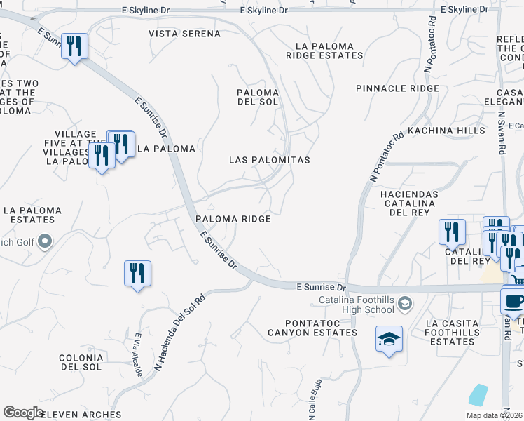 map of restaurants, bars, coffee shops, grocery stores, and more near 5819 Bright Star Drive in Tucson