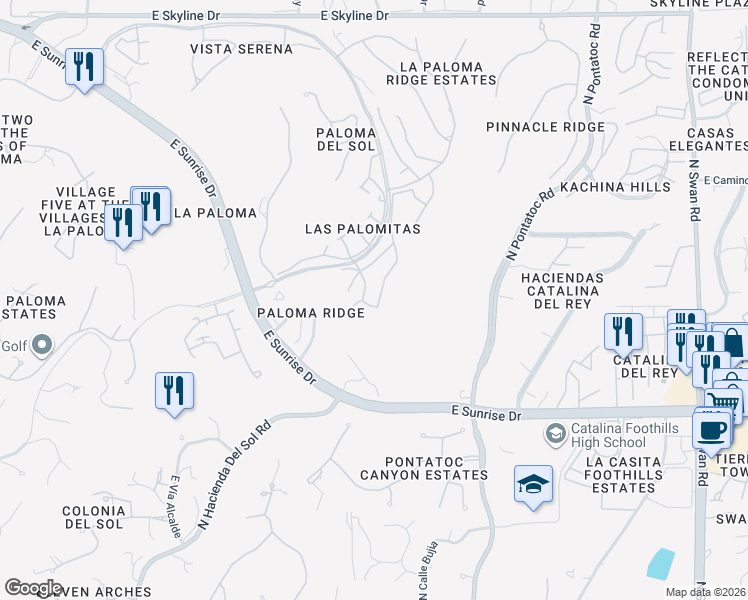 map of restaurants, bars, coffee shops, grocery stores, and more near 5866 Bright Star Drive in Tucson