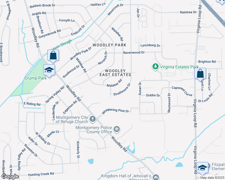 map of restaurants, bars, coffee shops, grocery stores, and more near 3762 Malabar Road in Montgomery