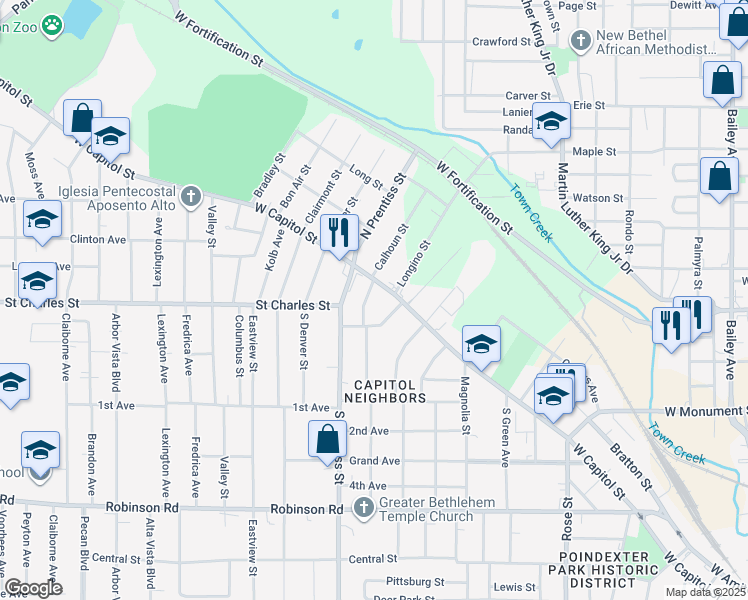 map of restaurants, bars, coffee shops, grocery stores, and more near 1701 West Capitol Street in Jackson