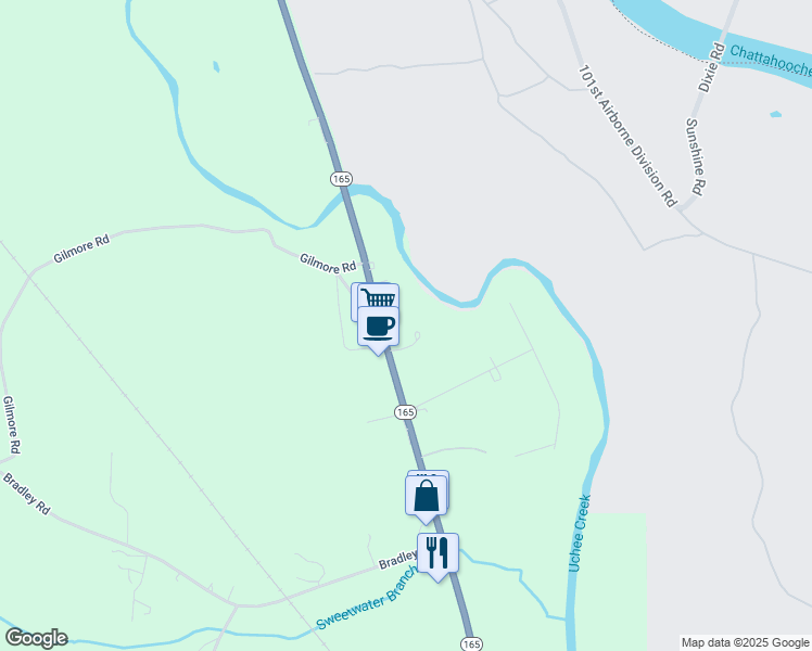 map of restaurants, bars, coffee shops, grocery stores, and more near 801 Alabama 165 in Fort Mitchell