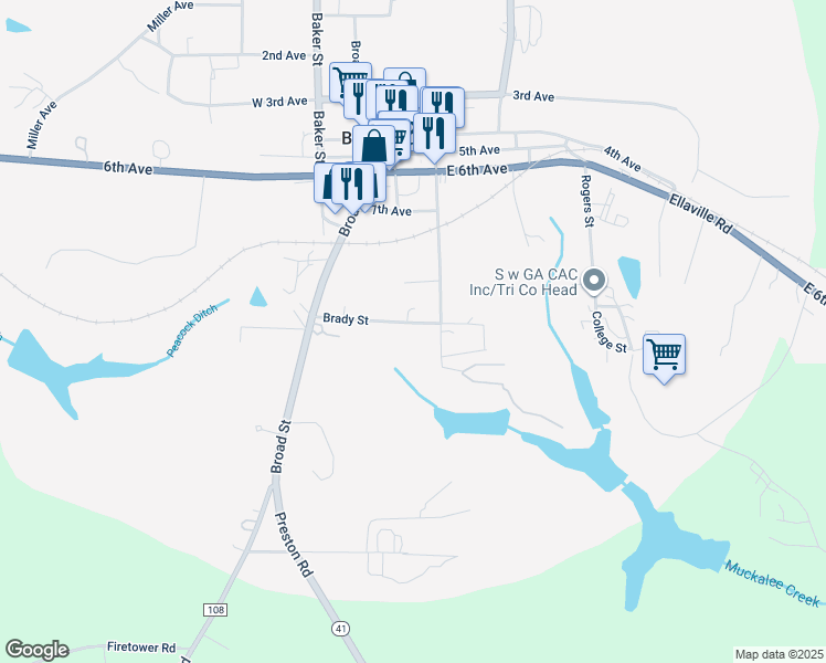 map of restaurants, bars, coffee shops, grocery stores, and more near 135 Brady Street in Buena Vista