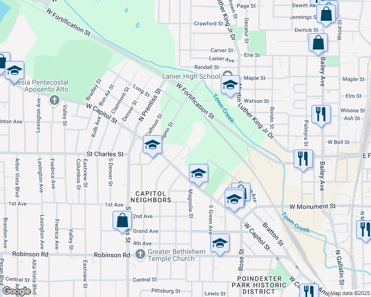 map of restaurants, bars, coffee shops, grocery stores, and more near 1576 W Capitol St in Jackson