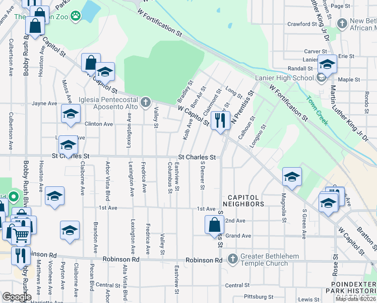 map of restaurants, bars, coffee shops, grocery stores, and more near 187 Kolb Avenue in Jackson
