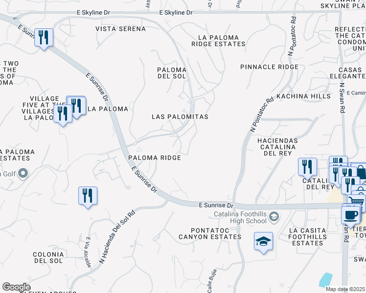 map of restaurants, bars, coffee shops, grocery stores, and more near 5854 Bright Star Drive in Tucson