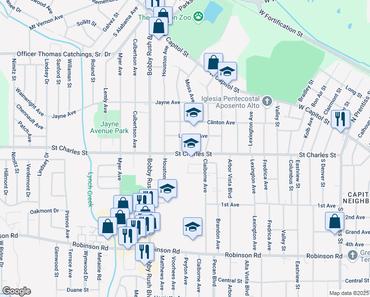 map of restaurants, bars, coffee shops, grocery stores, and more near 524 Fryant Avenue in Jackson