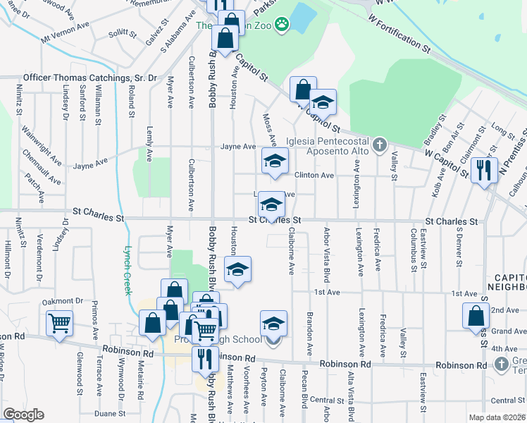 map of restaurants, bars, coffee shops, grocery stores, and more near 524 Fryant Avenue in Jackson