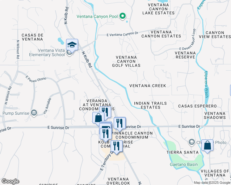 map of restaurants, bars, coffee shops, grocery stores, and more near 5800 North Kolb Road in Tucson