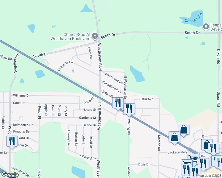map of restaurants, bars, coffee shops, grocery stores, and more near 4905 Sunnybrook Dr in Jackson