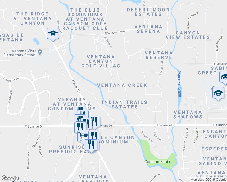 map of restaurants, bars, coffee shops, grocery stores, and more near 5828 North Golden Eagle Drive in Tucson