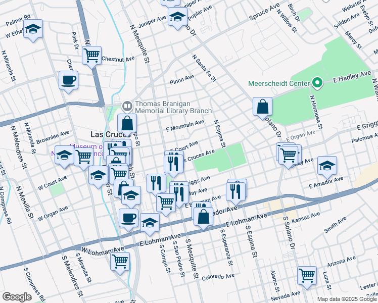 map of restaurants, bars, coffee shops, grocery stores, and more near 720 East Las Cruces Avenue in Las Cruces