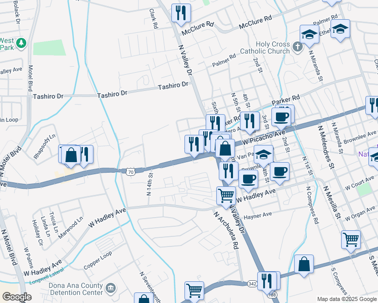 map of restaurants, bars, coffee shops, grocery stores, and more near 1550 W Picacho Ave in Las Cruces
