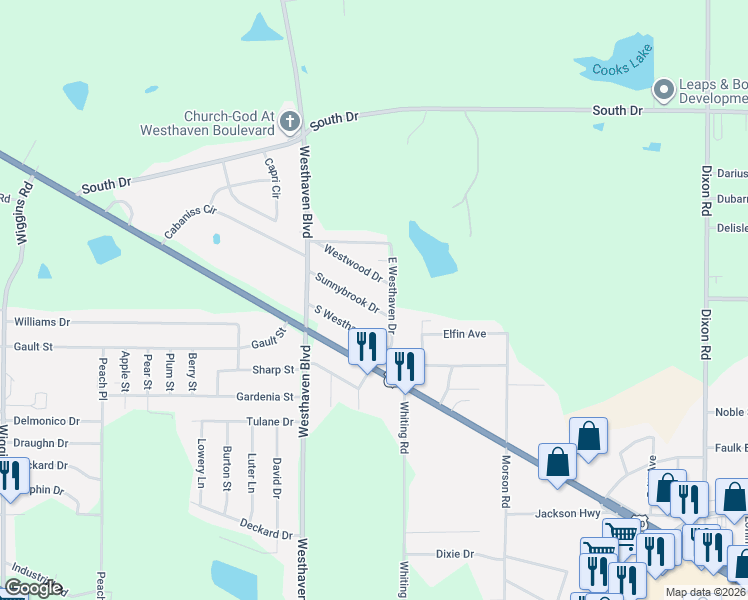 map of restaurants, bars, coffee shops, grocery stores, and more near 4834 Sunnybrook Drive in Jackson