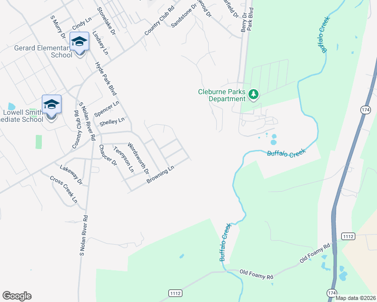 map of restaurants, bars, coffee shops, grocery stores, and more near 1613 Bent Creek Drive in Cleburne