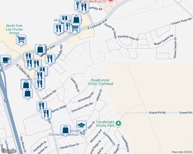 map of restaurants, bars, coffee shops, grocery stores, and more near 3350 Majestic Ridge in Las Cruces