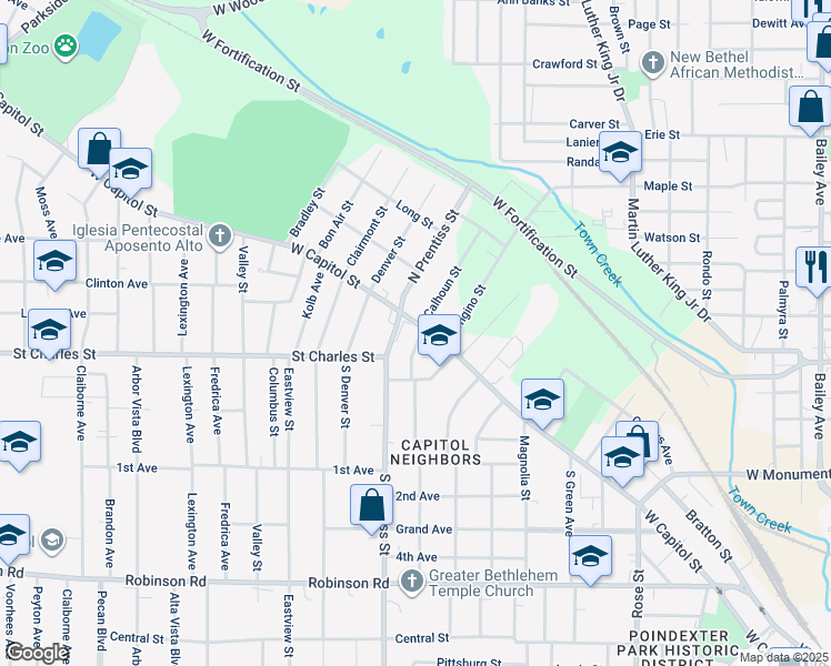 map of restaurants, bars, coffee shops, grocery stores, and more near 1701 West Capitol Street in Jackson