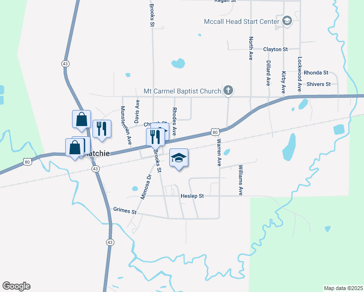 map of restaurants, bars, coffee shops, grocery stores, and more near 808 2nd St in Pelahatchie