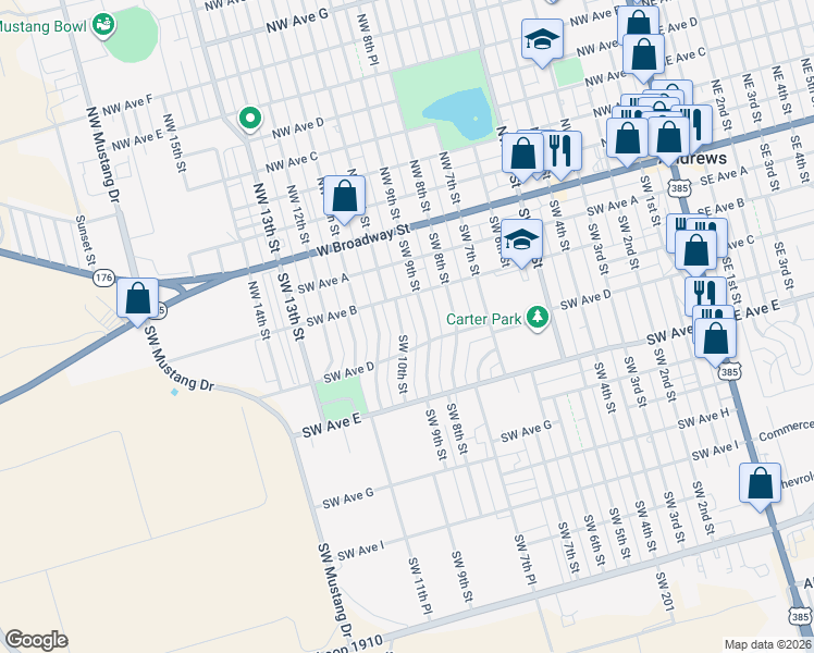 map of restaurants, bars, coffee shops, grocery stores, and more near 312 SW 9th St in Andrews