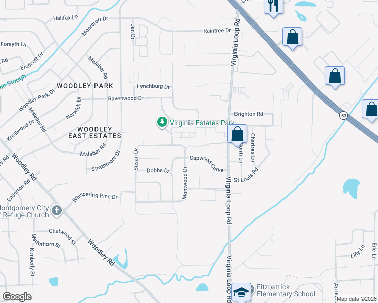 map of restaurants, bars, coffee shops, grocery stores, and more near 3202 Montwood Drive in Montgomery