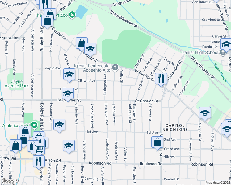 map of restaurants, bars, coffee shops, grocery stores, and more near 258 Fredrica Avenue in Jackson