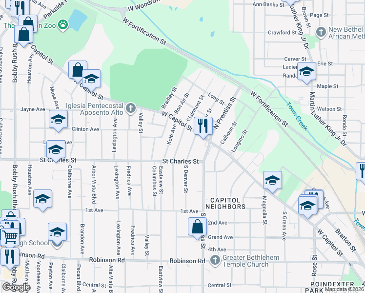 map of restaurants, bars, coffee shops, grocery stores, and more near 151 Wacaster Street in Jackson