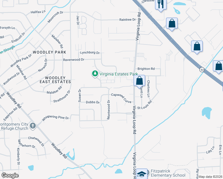 map of restaurants, bars, coffee shops, grocery stores, and more near 3214 Montwood Drive in Montgomery