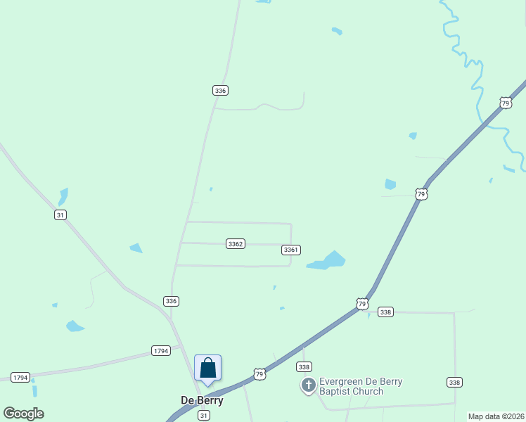 map of restaurants, bars, coffee shops, grocery stores, and more near 347 County Road 3361 in De Berry