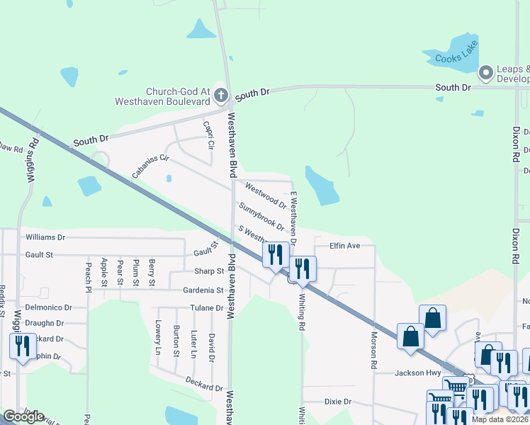map of restaurants, bars, coffee shops, grocery stores, and more near 4905 Sunnybrook Drive in Jackson