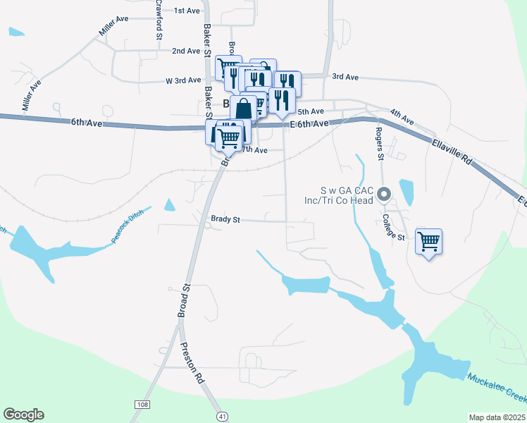 map of restaurants, bars, coffee shops, grocery stores, and more near 135 Brady Street in Buena Vista