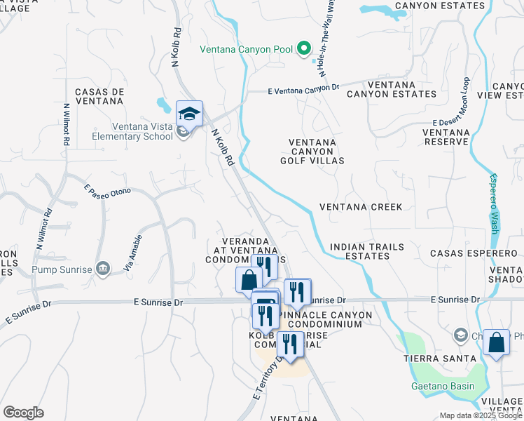 map of restaurants, bars, coffee shops, grocery stores, and more near 5800 North Kolb Road in Tucson
