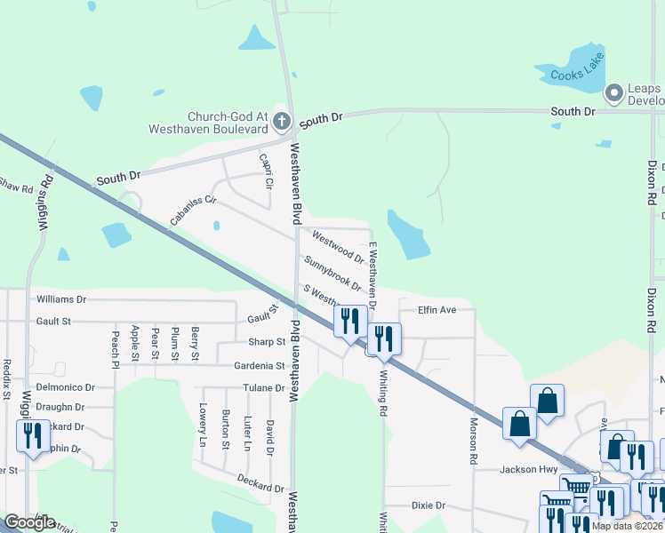 map of restaurants, bars, coffee shops, grocery stores, and more near 4905 Sunnybrook Drive in Jackson