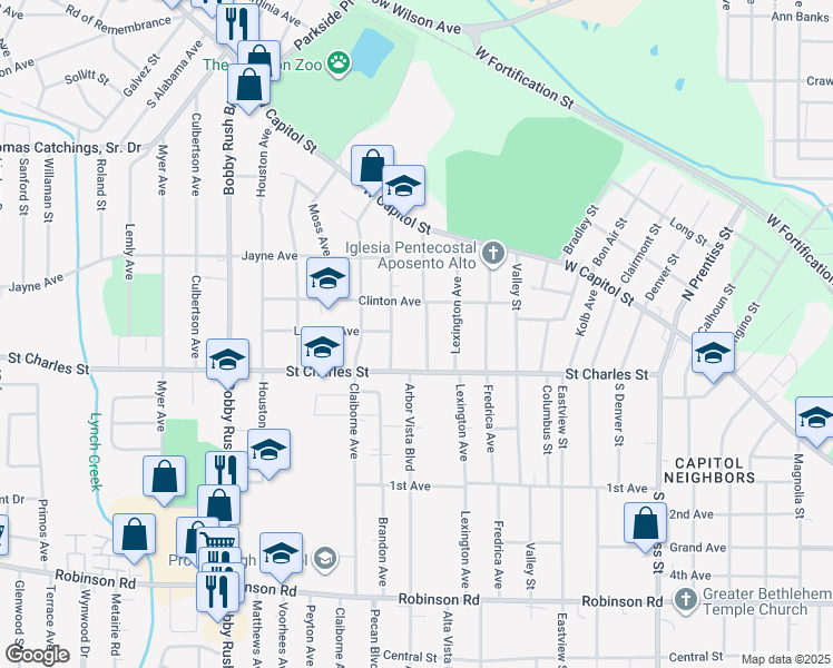map of restaurants, bars, coffee shops, grocery stores, and more near 251 Delaware Avenue in Jackson