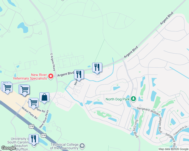 map of restaurants, bars, coffee shops, grocery stores, and more near 1072 Argent Boulevard in Ridgeland