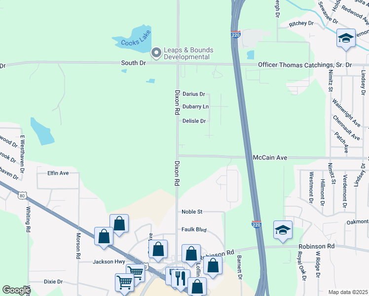map of restaurants, bars, coffee shops, grocery stores, and more near 970 Dixon Road in Jackson
