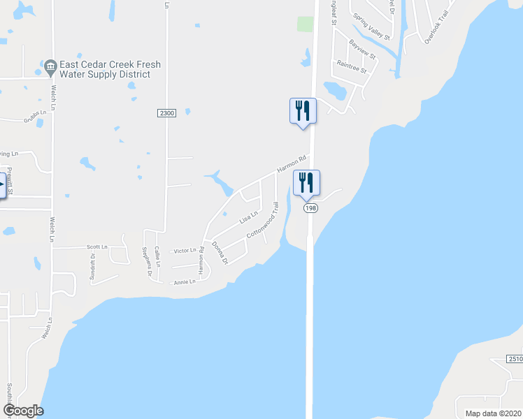 map of restaurants, bars, coffee shops, grocery stores, and more near 122 Lisa Lane in Gun Barrel City