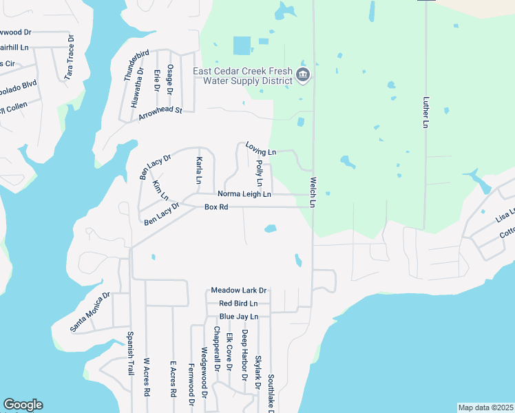 map of restaurants, bars, coffee shops, grocery stores, and more near 202 Box Road in Gun Barrel City