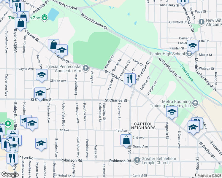 map of restaurants, bars, coffee shops, grocery stores, and more near 187 Kolb Avenue in Jackson