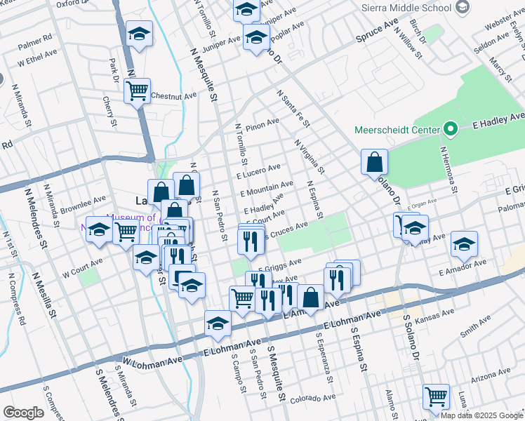 map of restaurants, bars, coffee shops, grocery stores, and more near 720 East Las Cruces Avenue in Las Cruces